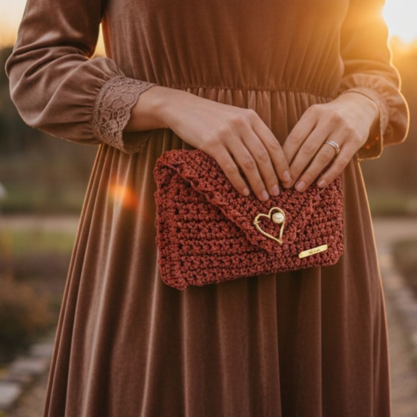 Mini τσαντάκι κεραμμιδί με δυο εσωτερικές θήκες