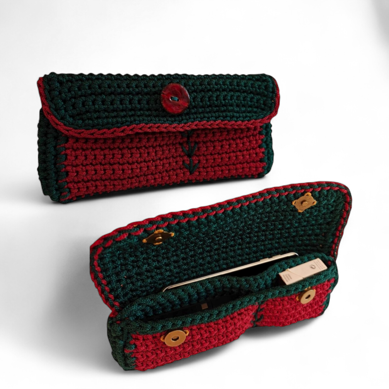 Custommade - Θήκη IQOS πράσινο κυπαρισσίι-κόκκινο με τρεις εσωτερικές θήκες