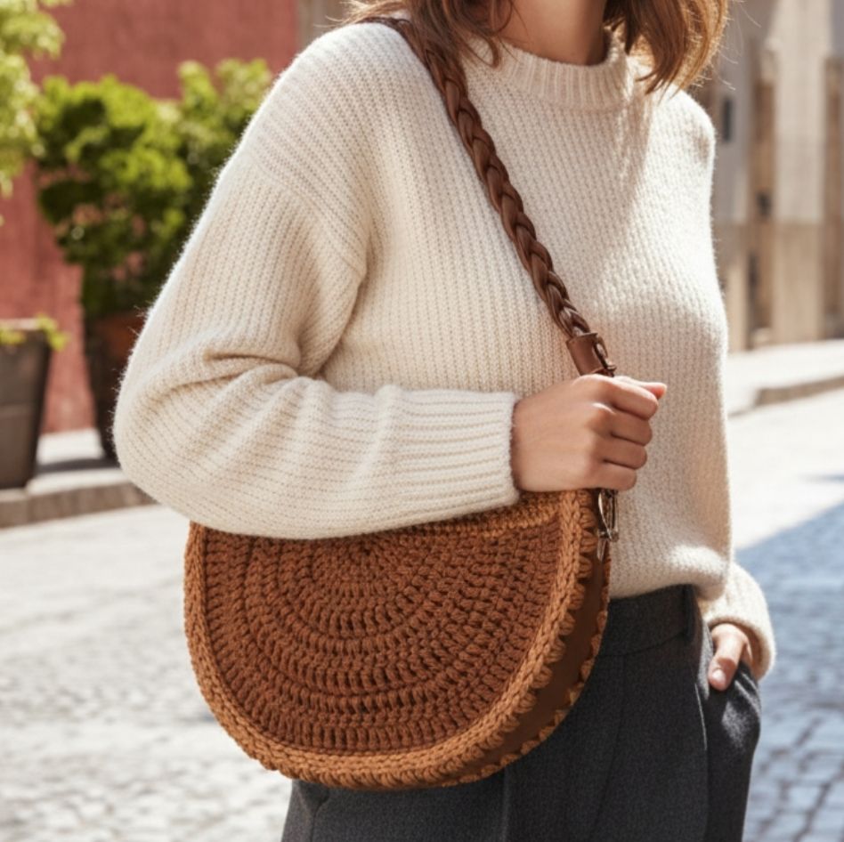 Ταμπά τσάντα "halfmoon" με χεράκι ώμου κοτσίδα