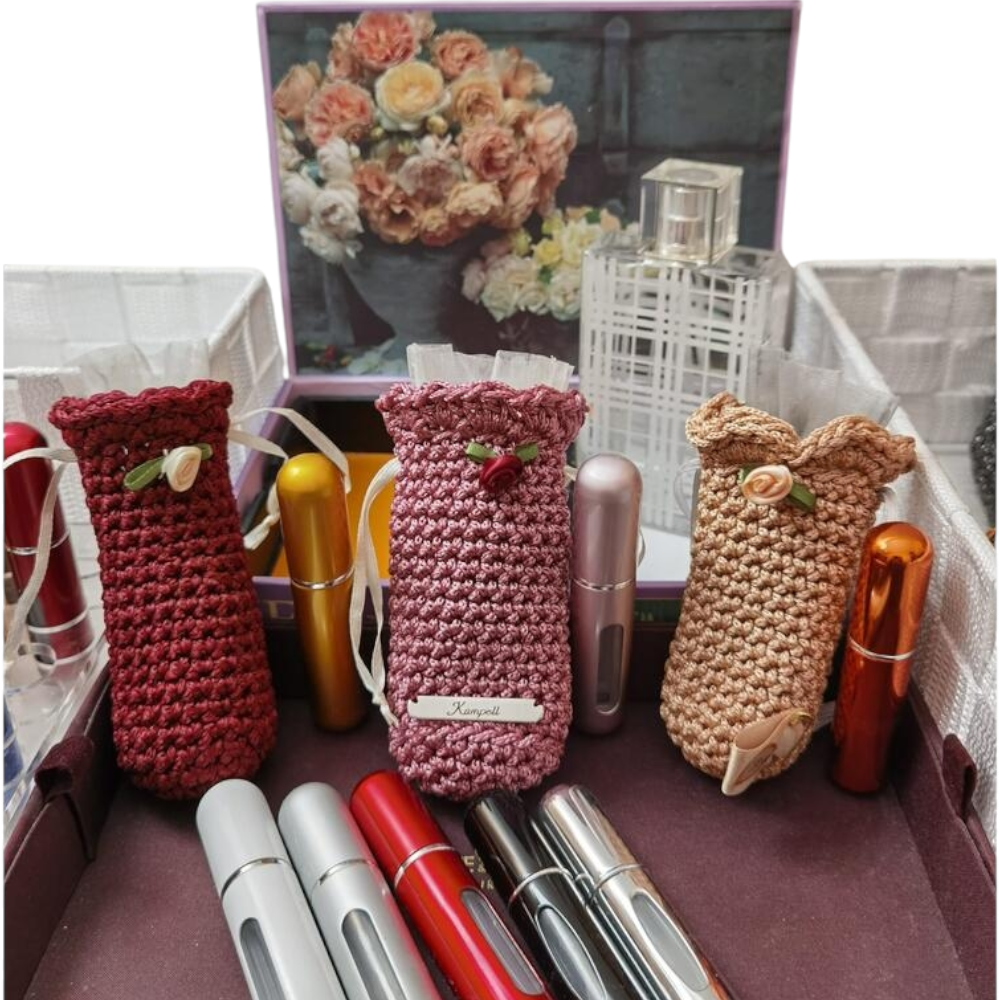 Πλεκτό πουγκάκι με αρωματικό φιαλίδιο για την τσάντα (επιλέξτε χρώματα)