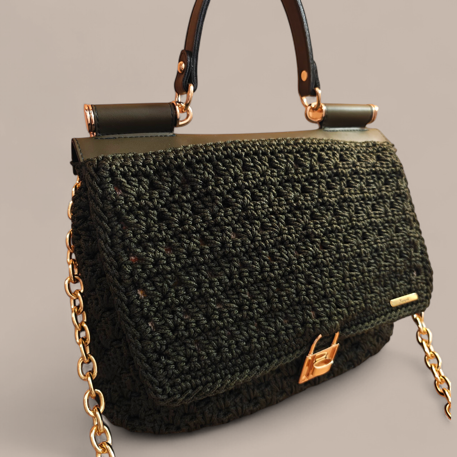 Πλεκτή τσάντα χακί