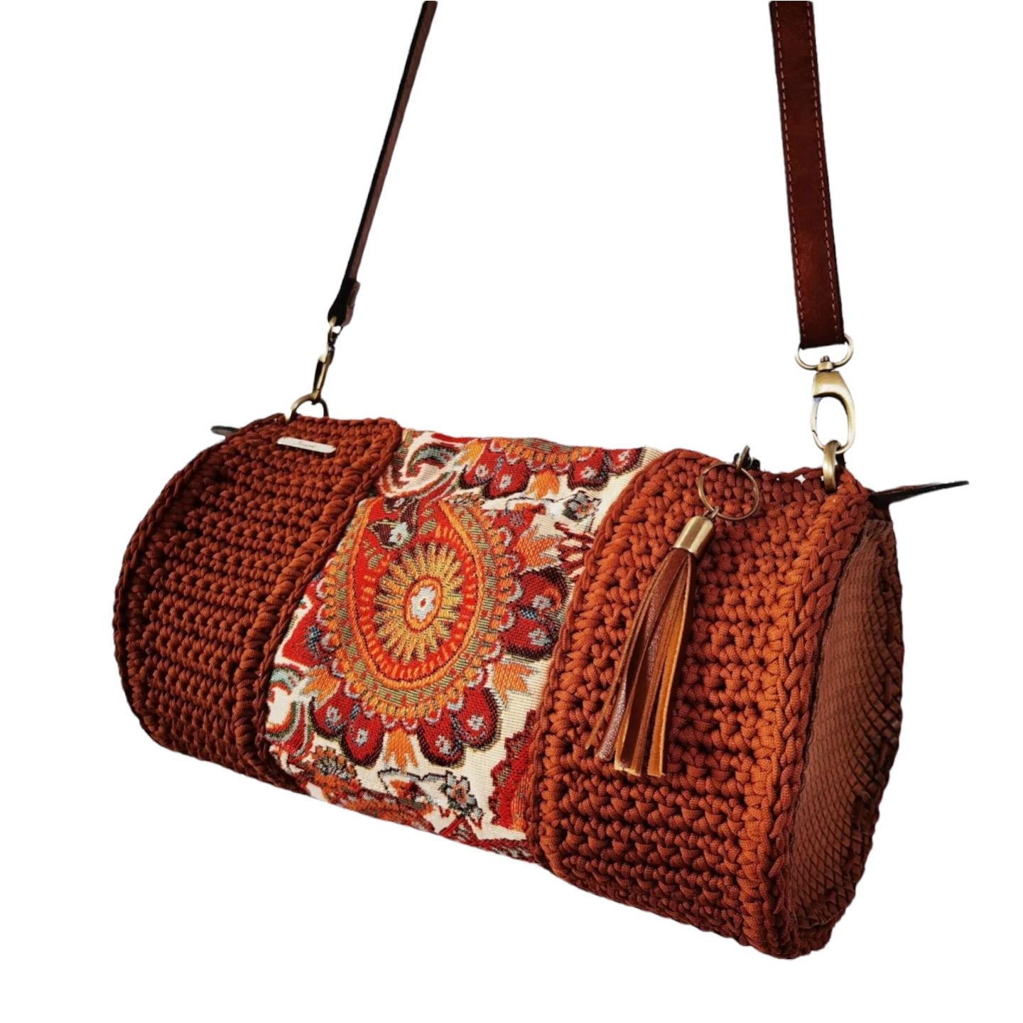 Custommade: "Χριστίνα" ταμπά βαρελάκι boho με εξωτερική τσέπη