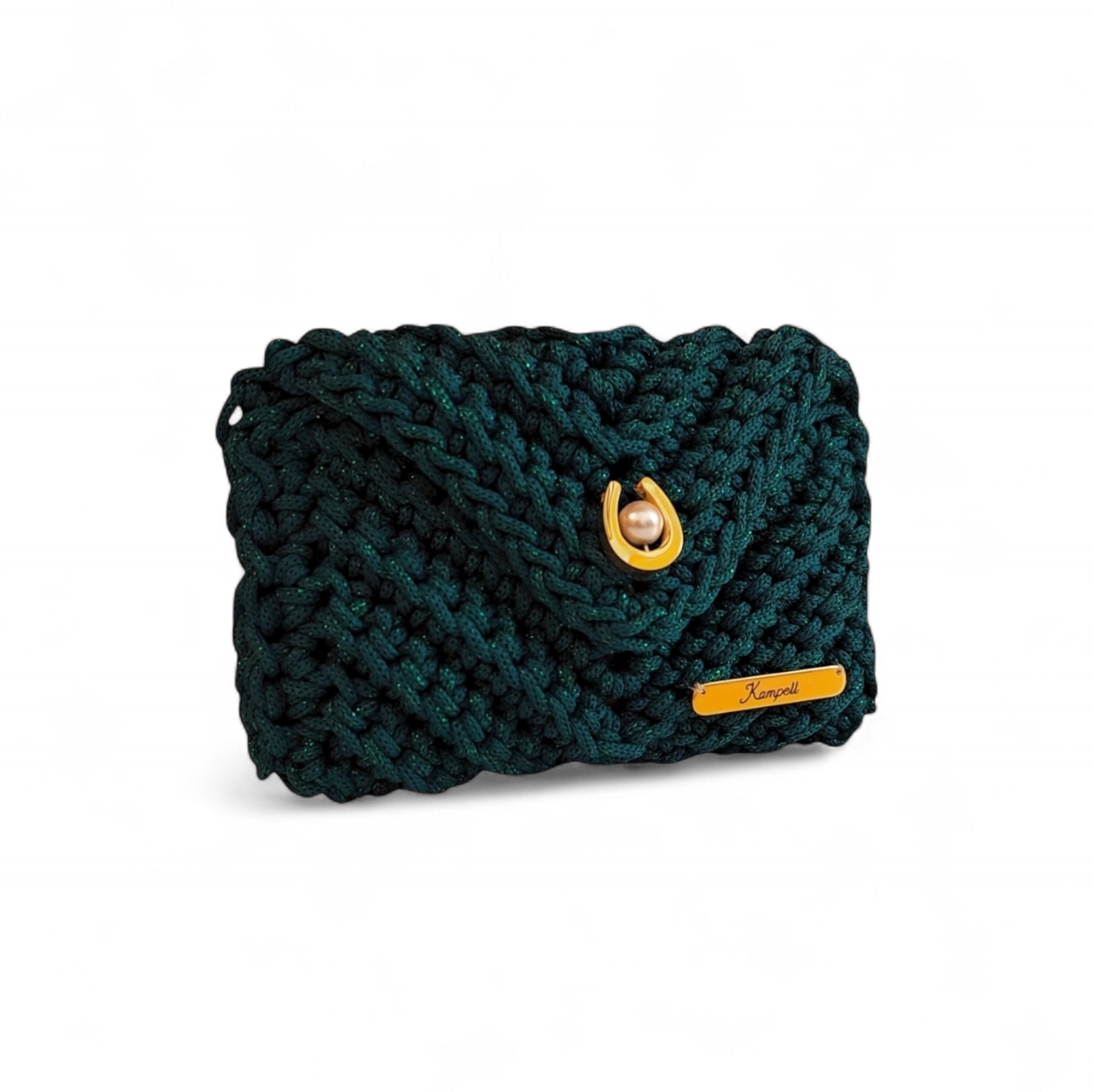 Πορτοφολάκι σμαραγδί με ανάγλυφη πλέξη "V"