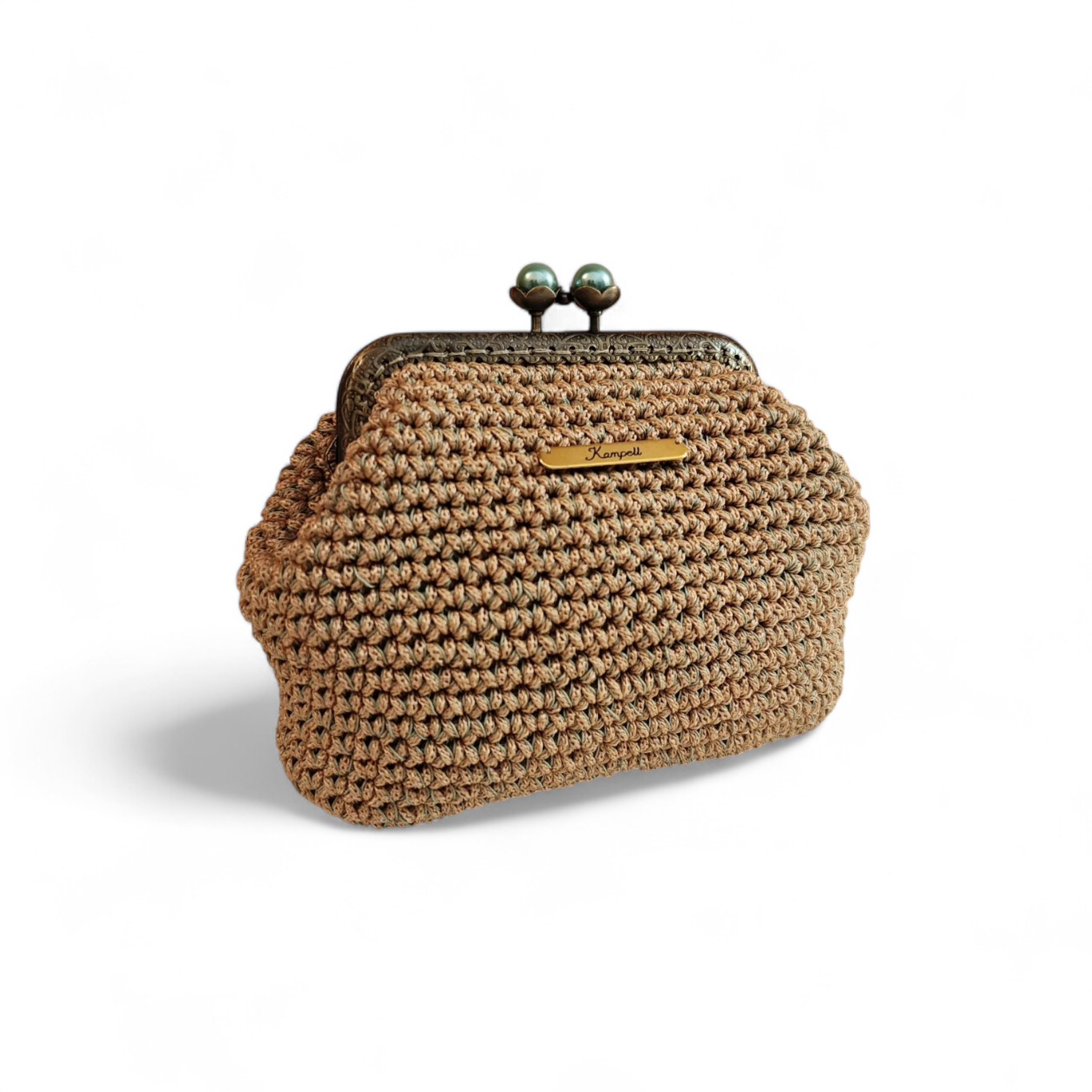 Σομόν - βεραμάν πορτοφόλι κλικ κλακ με ξύλινο πάτο by Qrtos Creations