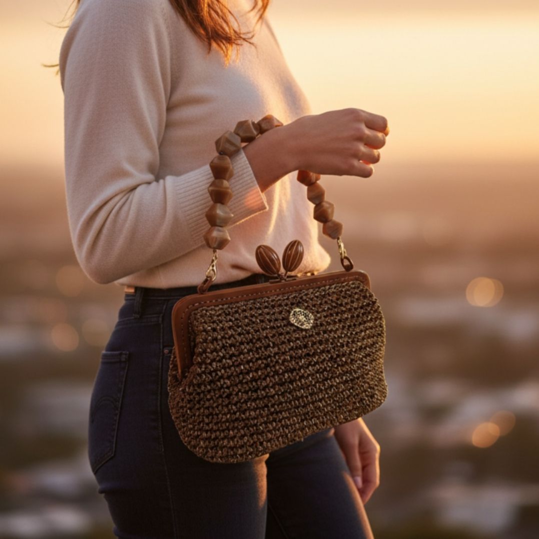 Τσαντάκι μεταλλιζέ ταμπά & μεταλλικό πλαίσιο