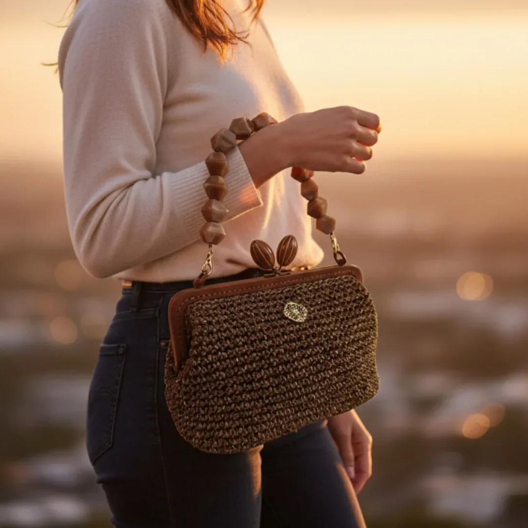 Τσαντάκι μεταλλιζέ ταμπά & μεταλλικό πλαίσιο
