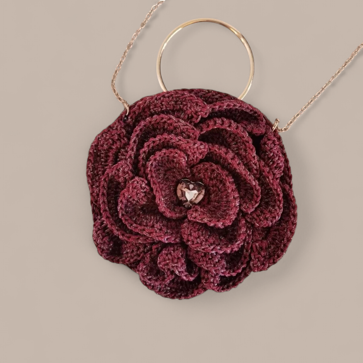 Ολόπλεκτο τσαντάκι τριαντάφυλλο