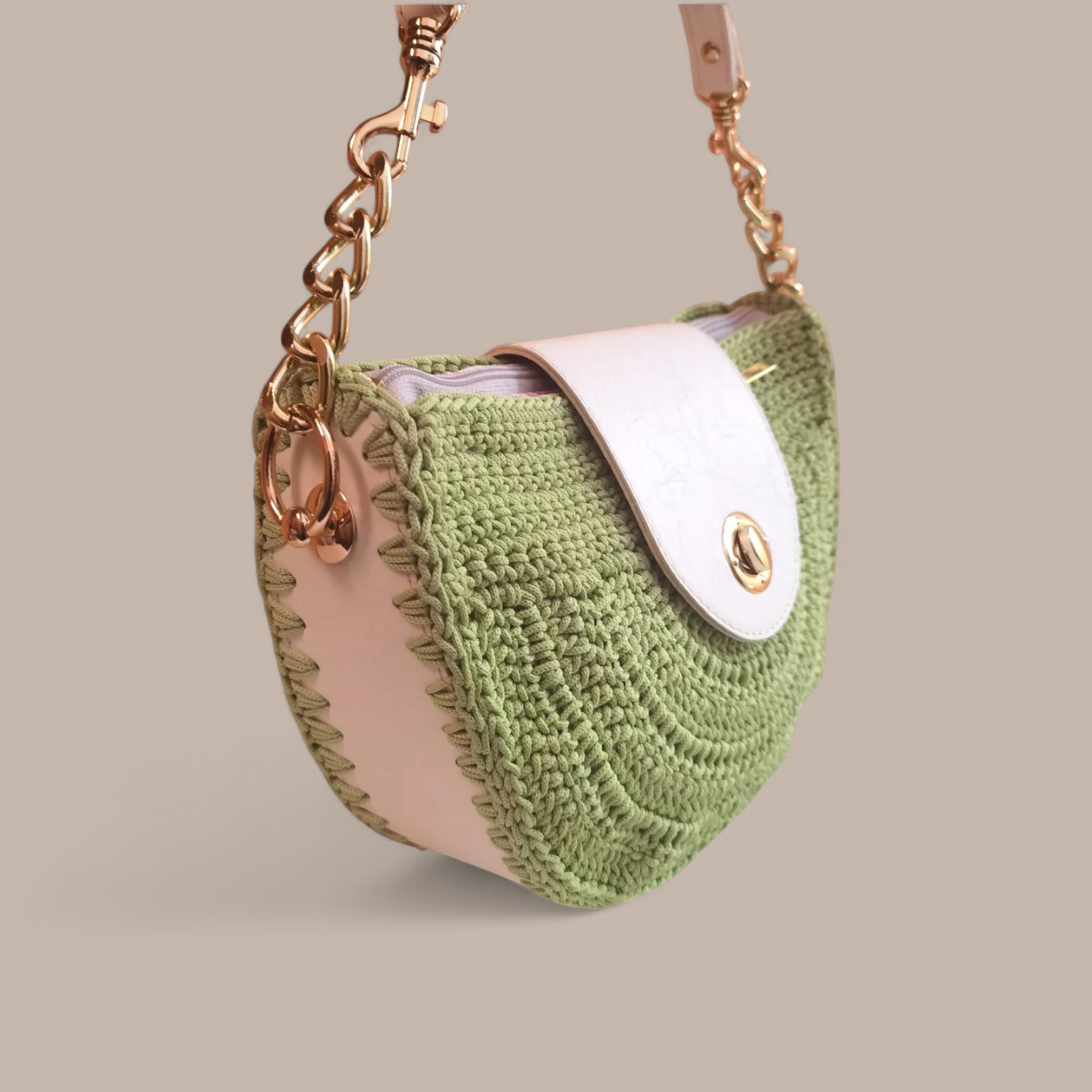 Custommade: Lime τσάντα "halfmoon" με περιμετρικό πάτο λευκό