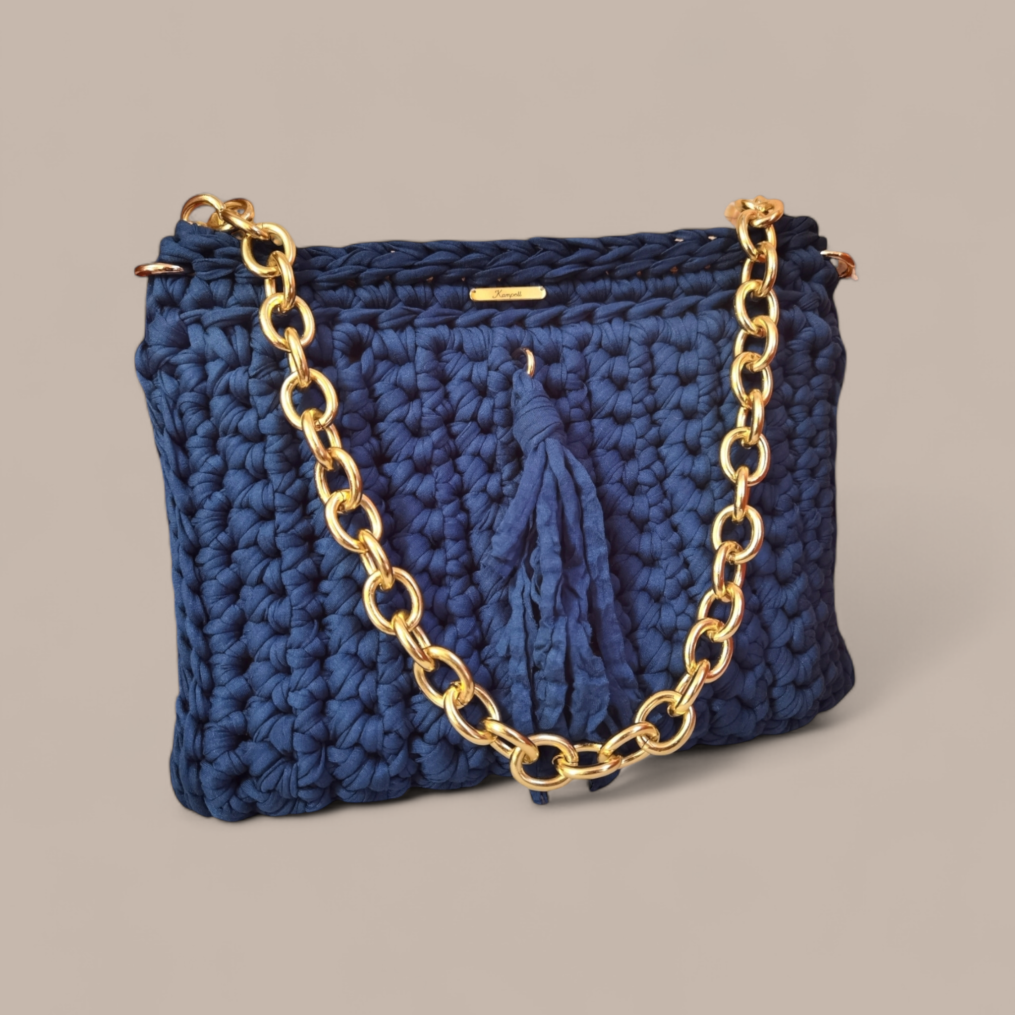 Ολόπλεκτη τσάντα ώμου πετρόλ με αποσπώμενο organizer