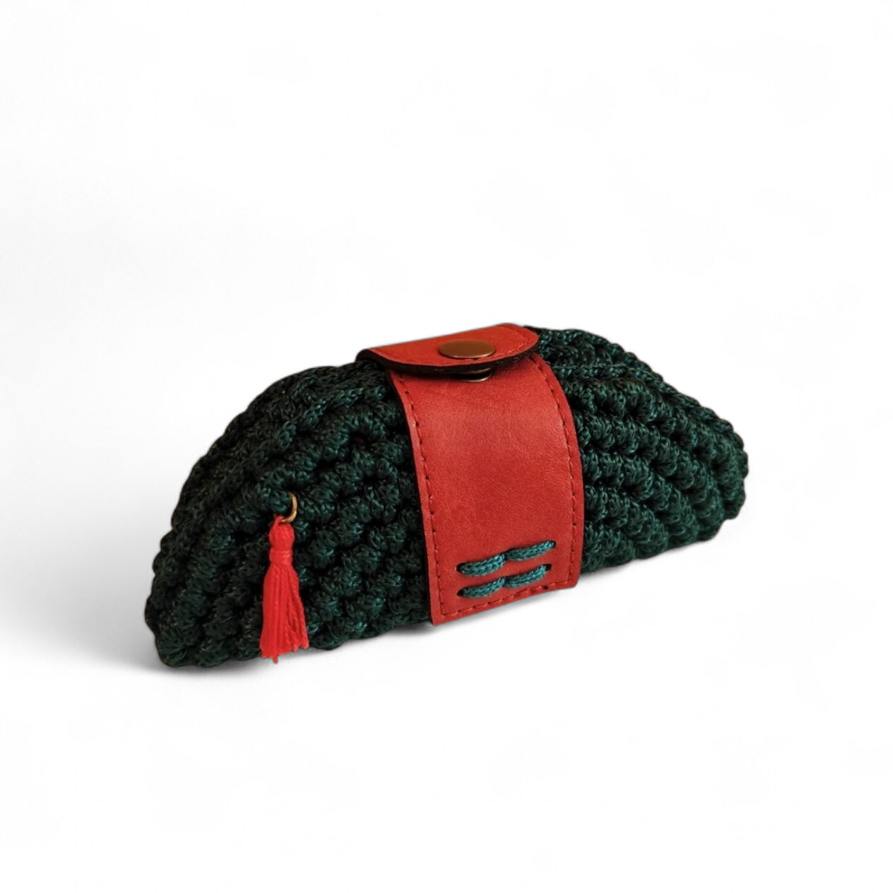 Custommade - Halfmoon ολοπλεκτο πορτοφολάκι πράσινο κυπαρισσί-κόκκινο