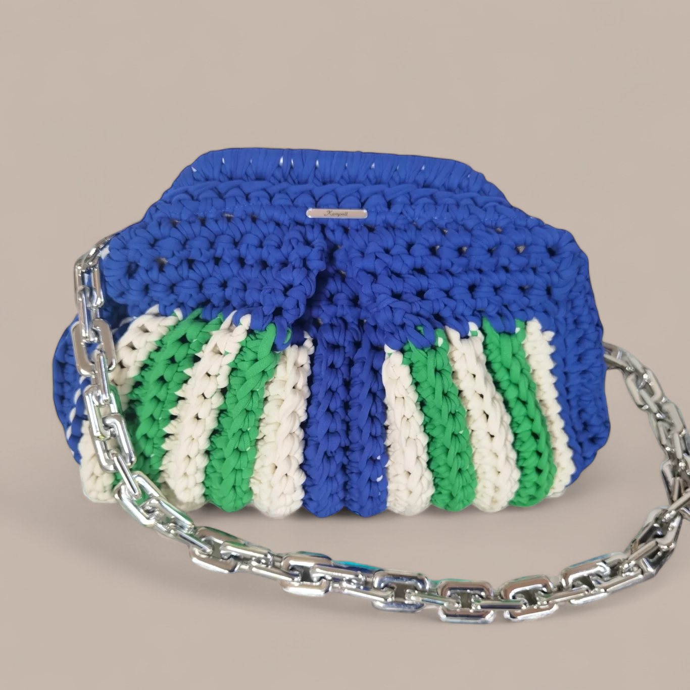 Πολύχρωμη τσάντα pochette μπλε ρουά-πράσινο-ιβουάρ