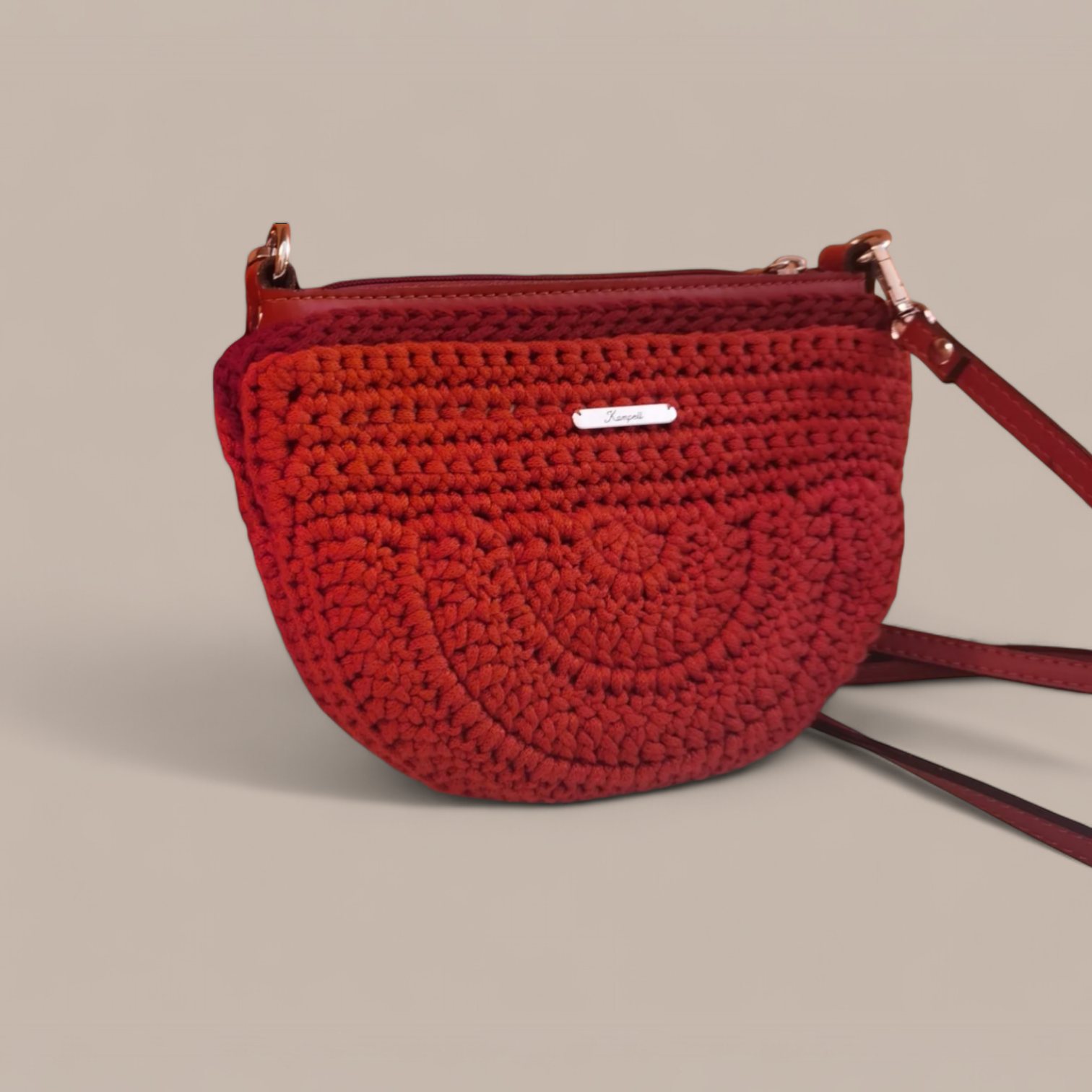 Κεραμμιδί τσαντάκι "halfmoon" με δερμάτινο eco φερφουάρ