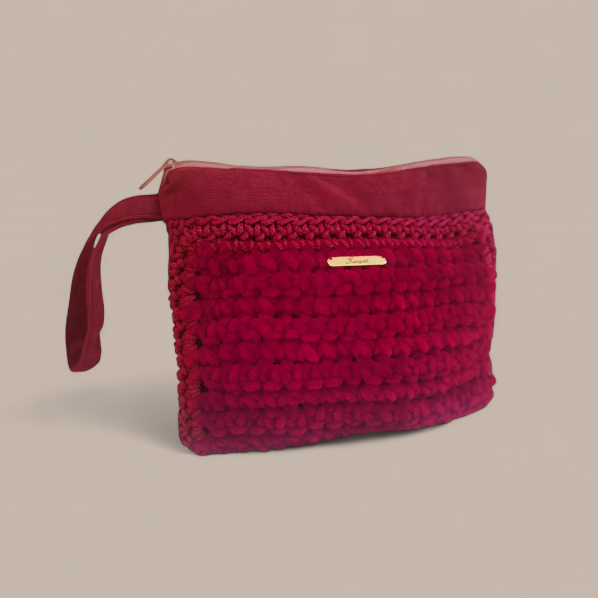 Τσαντάκι καρπού βελουτέ μπορντώ