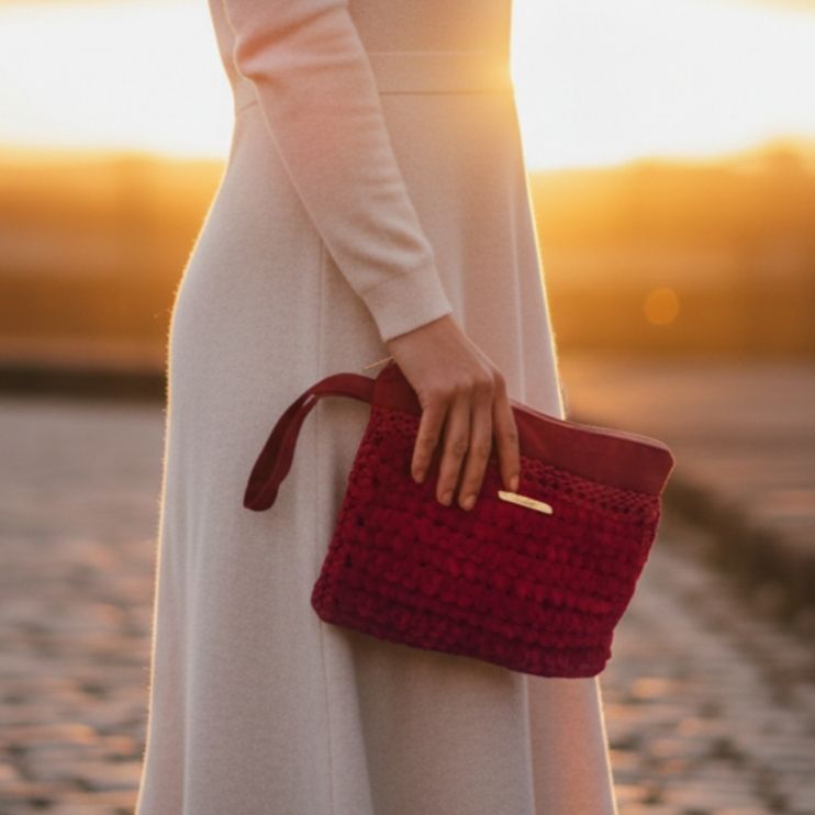 Τσαντάκι καρπού βελουτέ μπορντώ