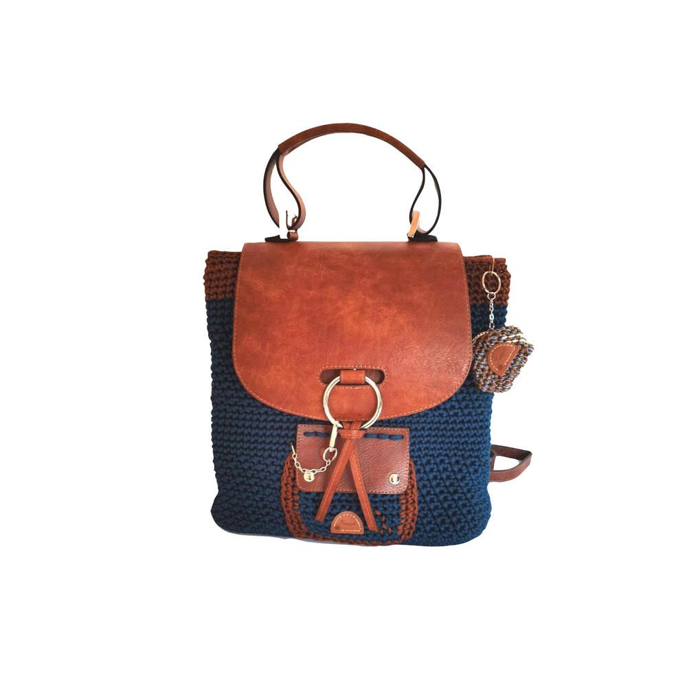 Custommade: "Ραλλία" μπλέ backpack με ταμπά καπάκι & εξωτερική τσέπη