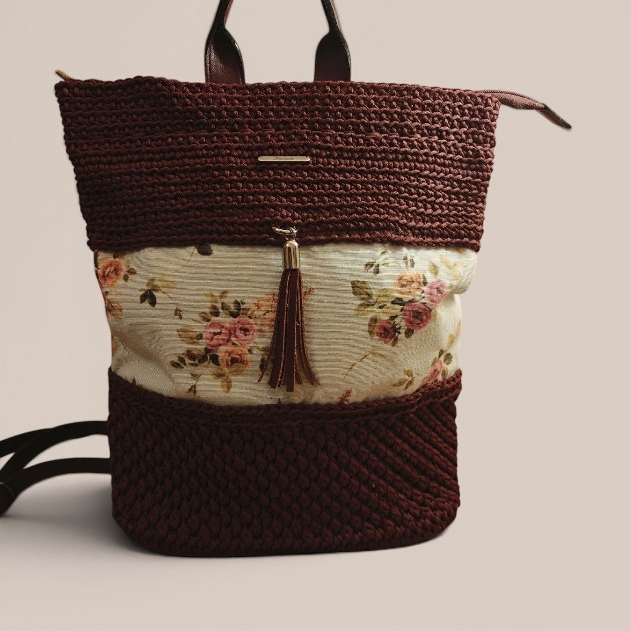 Backpack μπορντώ με ύφασμα λουλούδια