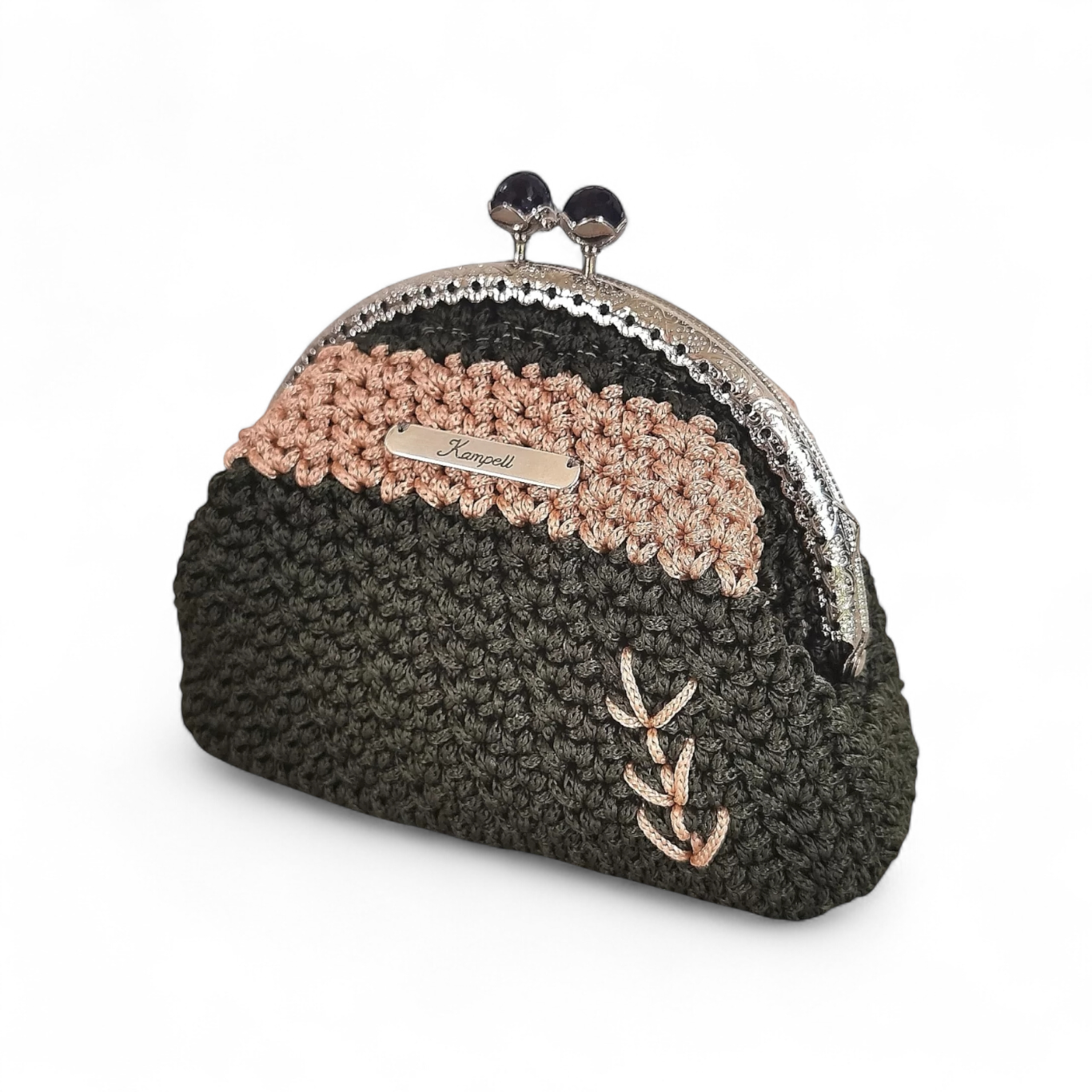 Λαδί - σομόν πορτοφόλι κλικ κλακ