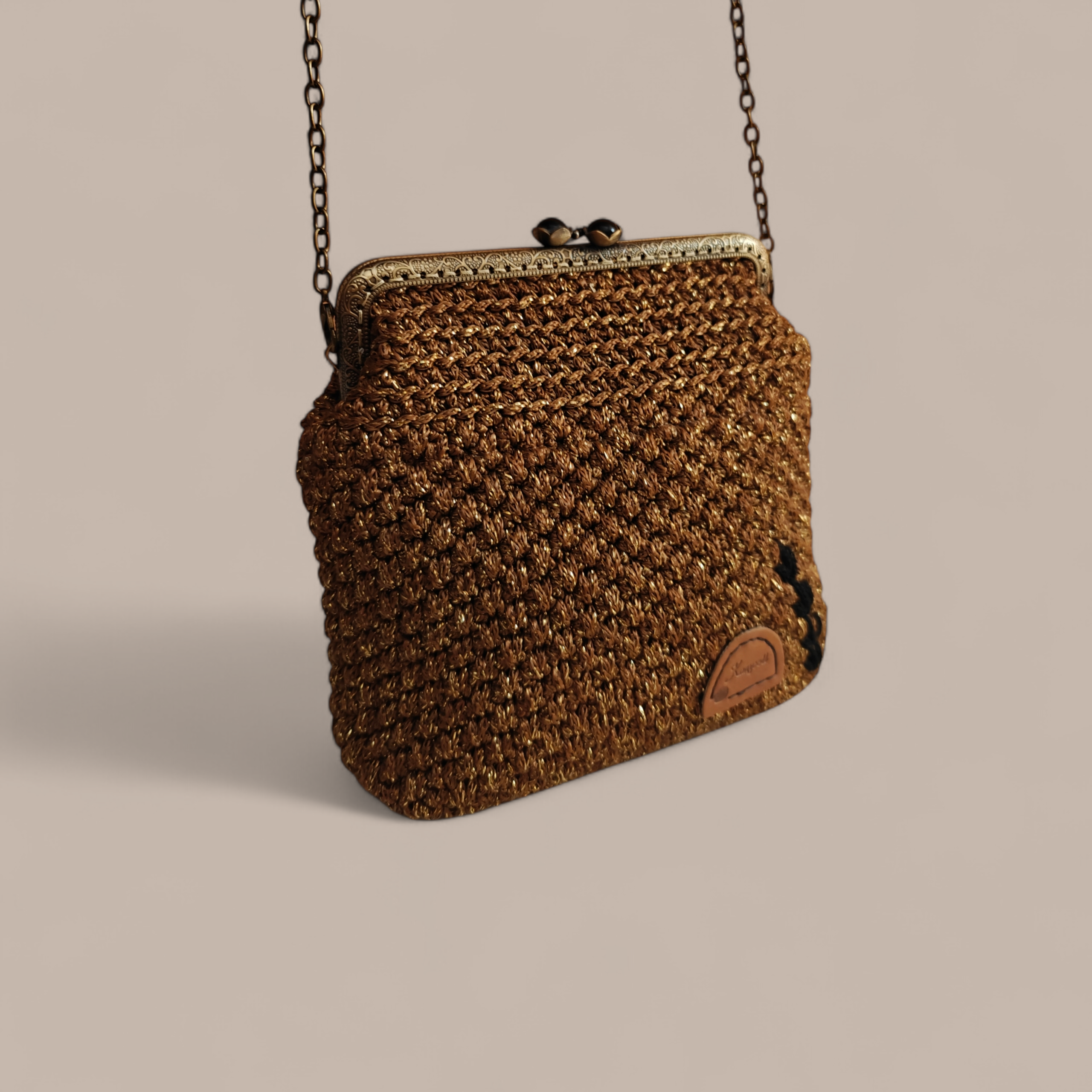 "Βερονίκη" καφέ τσαντάκι ολόπλεκτο vintage style